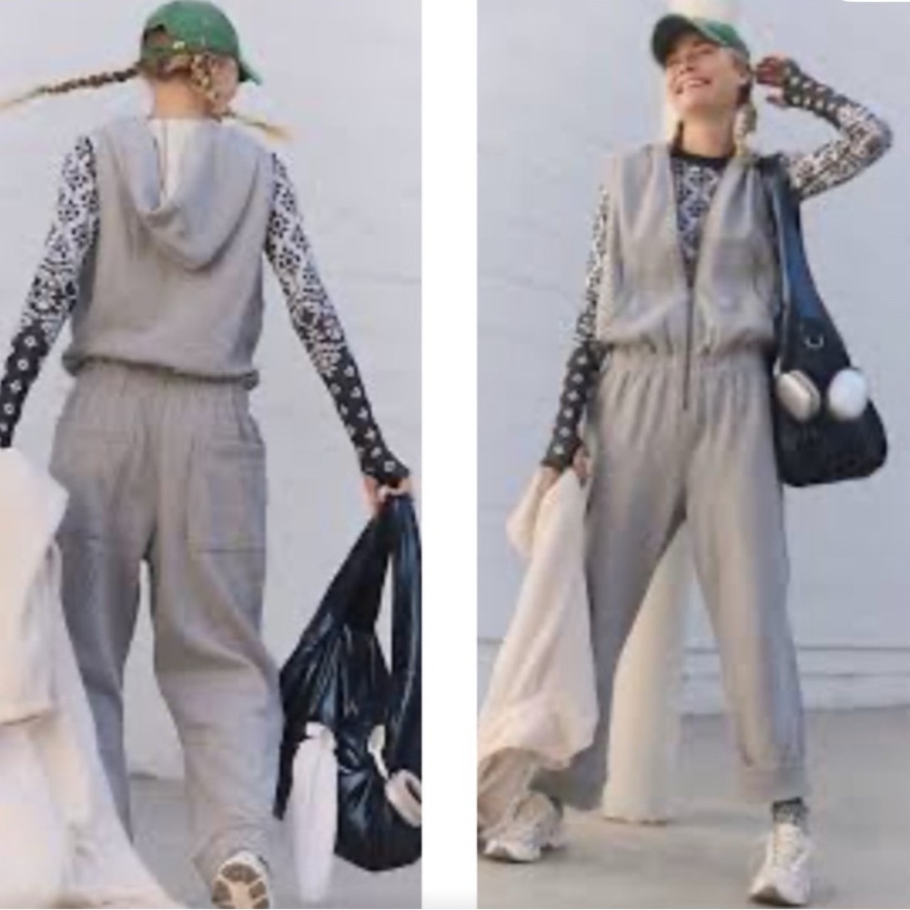 Free People Onesie Heather Gray pockets hooded  sleeveless